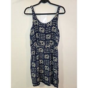 Sariah Silk Dress Size 10 Navy White Abstract Print Sleeveless Boho Minimalist‎
